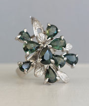 Australian parti sapphire spray ring 9ct white gold